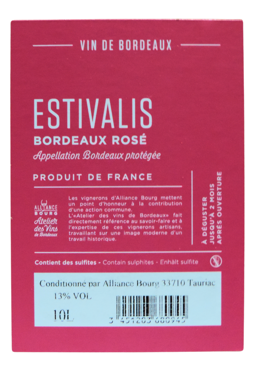 ESTIVALIS BORDEAUX ROSÉ 5L OU 10L